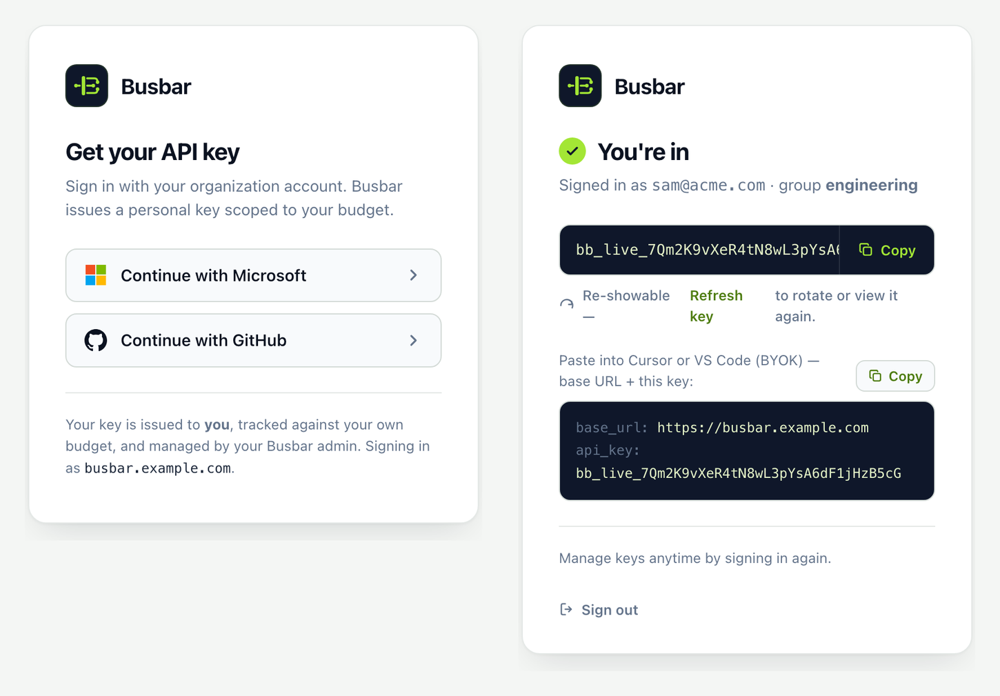 busbar hosted sign-in page